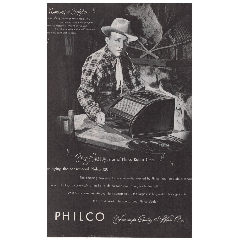 Vintage Original Philco 1201 Radio Phonograph Magazine Advertisement 1950s B&W